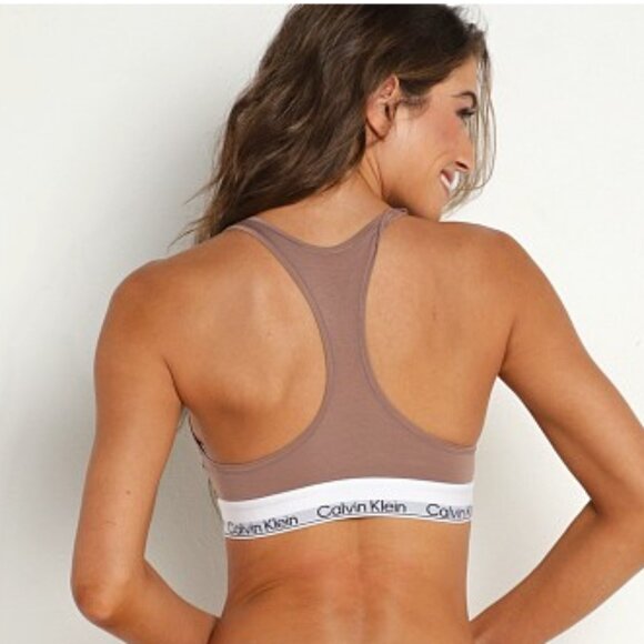 Calvin Klein Unlined Modern Cotton Bralette in Rich Taupe. Size Large. - Picture 2 of 3